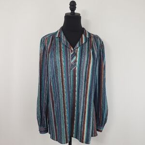 Vintage 80s Top Notch Womens Plus Size Blue Striped Blouse size 36